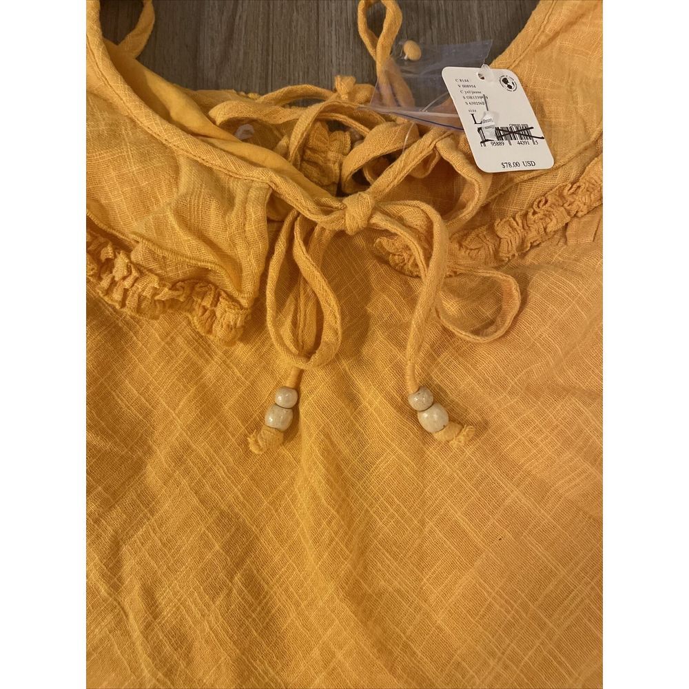 Free People Top Blouse Love Forever In Yellow Size Large Flared MSRP $78 NWT - Picture 4 of 7